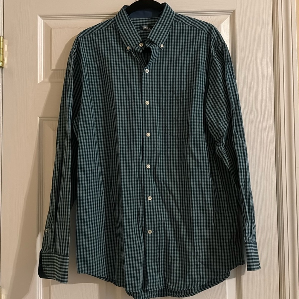 Men’s Blue/Green Plaid Long Sleeve Button Down Shirt